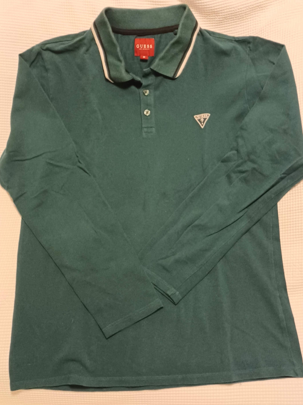 GUESS Men's Forest Green Long-Sleeve Polo with Contrast Trim